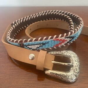Western Leather Beaded Belt